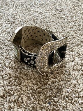 BHW black and silver Embellished Buckle Belt